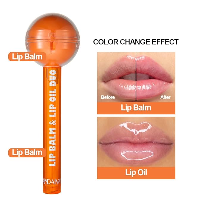 Tinted Lip Balm Lollipop Lip Gloss, Magic pH Color Changing Pink Lipstick & Vitamin E Clear Lip Oil Combo, Hydrating Plumping Lip Care Product for Girls (Orange)-Velvo Beauty
