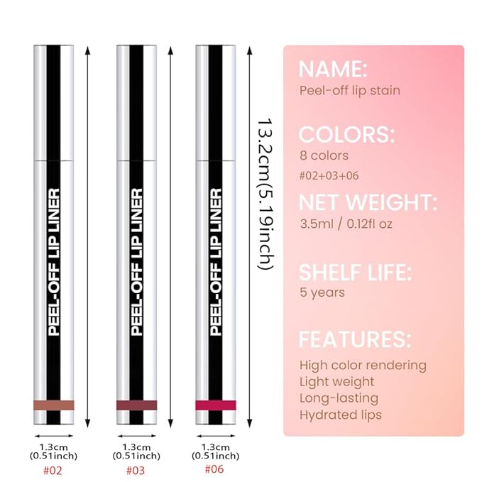 3 Pcs Matte Liquid Lip Stain Peel Off Lip Liner, Long Lasting Lip Tattoo, Waterproof & Transfer-Proof Lip Liner Peel Off Lip Gloss for All Skin Types. #02+#03#06-Velvo Beauty