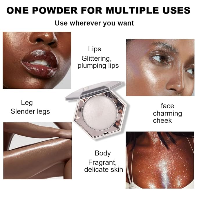 Pearl White Shimmer Glitter Highlighter Highlight Makeup Contour Powder,Silver Face Highlighter, Highlighter+Makeup iluminadores Illuminator Make Up (Shiny Silver)-Velvo Beauty