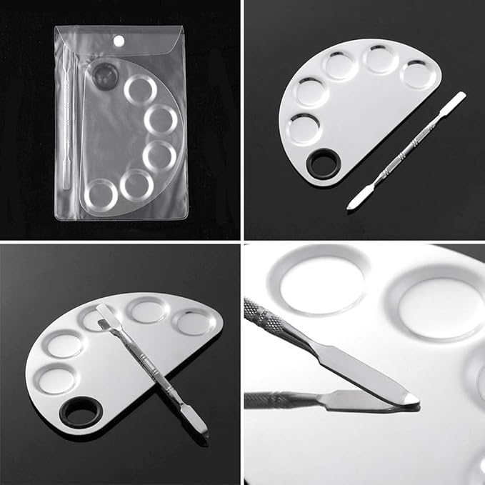 2 Pack Professional Makeup Palette, 2 Types Pro Lady Stainless Steel Cosmetic Artist Spatula with Spatula Tool for Mixing Foundation by ACKLLR, Silver-Velvo Beauty