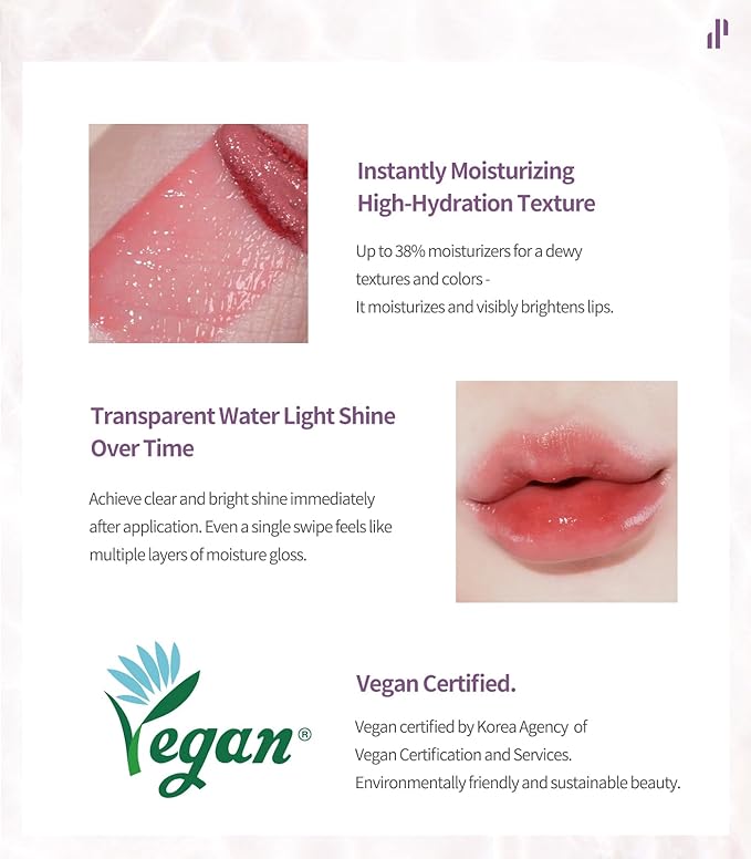 Heart Percent Dote On Mood Pure Glow Tint, Watery & Lightweight Moisturizing Lip Stain Long Lasting Liquid Lipstick 6.8g, #14. Magenta Dew-Velvo Beauty