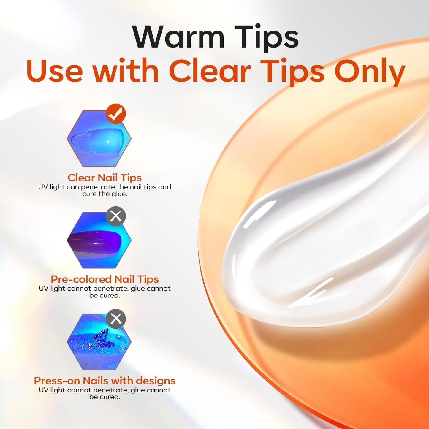 modelones Solid Nail Glue Gel, 30g Glue Gel on Nails for Clear Tips Super Strong Adhesive for Acrylic Extensions Press On Fake Tips U V Curing Needed Professional Adhesive-Velvo Beauty