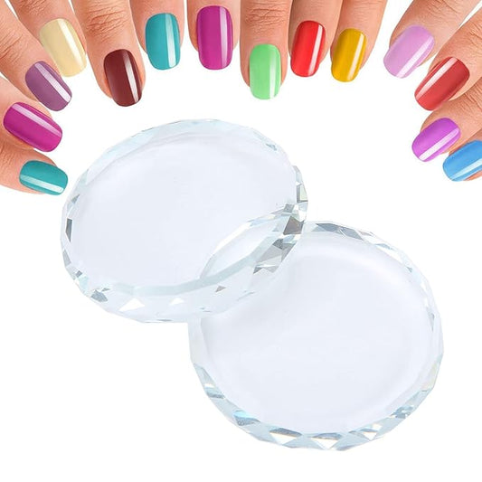 Nail Palette Board, Nail Art Palette,2PCS/set Nail Art Palettes Color Mixing Toning Glass False Eyelash Glue Hold Makeup Pallet for Acrylic Manicure-Velvo Beauty