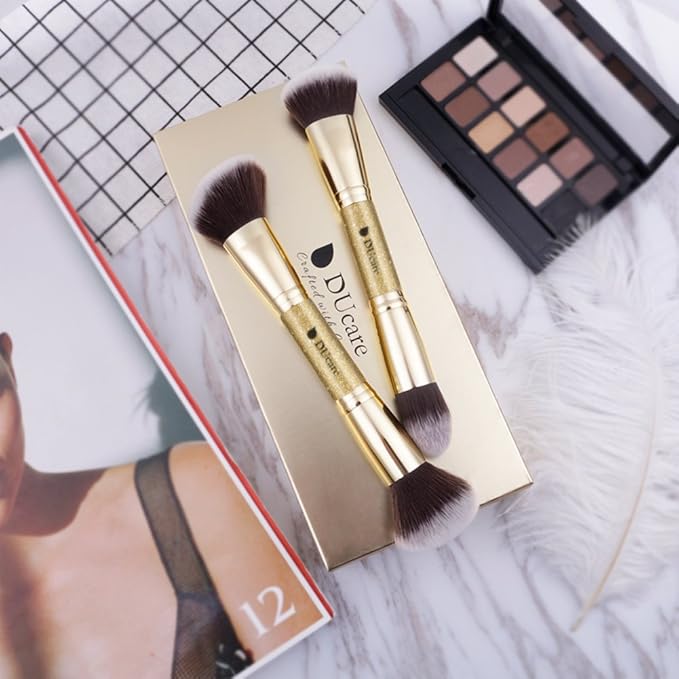 DUcare Makeup Brushes Duo End Foundation Powder Buffer and Contour Brush Synthetic Cosmetic Tools 2Pcs-Velvo Beauty