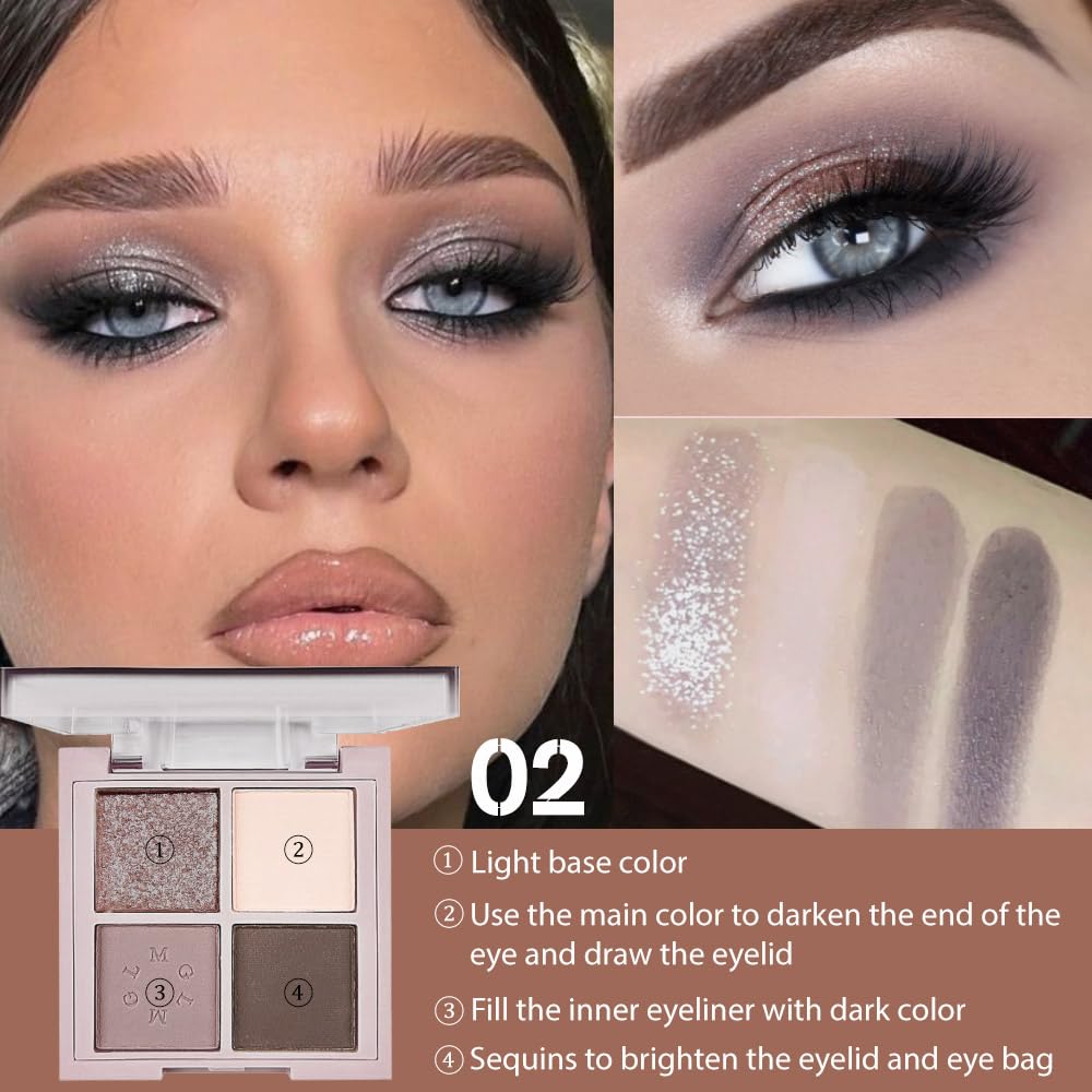 4Colors Eyeshadow Makeup Palette,Nude Gray Black Natural Neutral Powde Eye Shadow Palette for Older Women,Long Lasting Naturing-Looking,Lightweight,Waterproof,Eye Makeup Kit Travel Size-Velvo Beauty