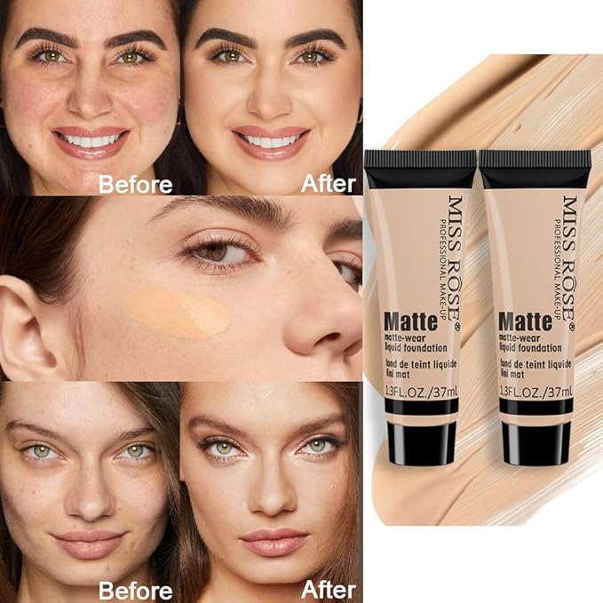 2 Pack Liquid Foundation Cream for Face Makeup,Durable Full Coverage Matte Concealer Make Up,Oil Control & Waterproof Base Primer -1+1 Fl.Oz (BEIGE 3#)-Velvo Beauty