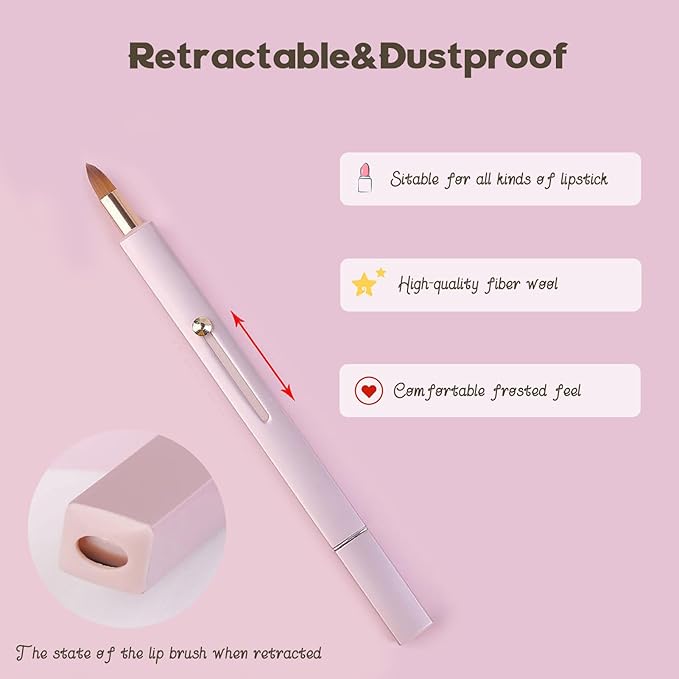 Lip Applicator Brush - 3 Pack Exquisite Professional Dustproof Retractable Lip Brush - Makeup Lipstick Lip Gloss Applicators (Pink Red Gold)-Velvo Beauty