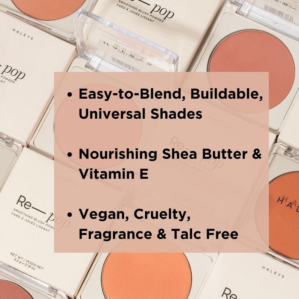 HALEYS Re-pop Smoothing Powder Blush (Sandy Cheeks) - Pigmented, Easy Blending, Longwear, Buildable, Talc-Free, V + CF-Velvo Beauty