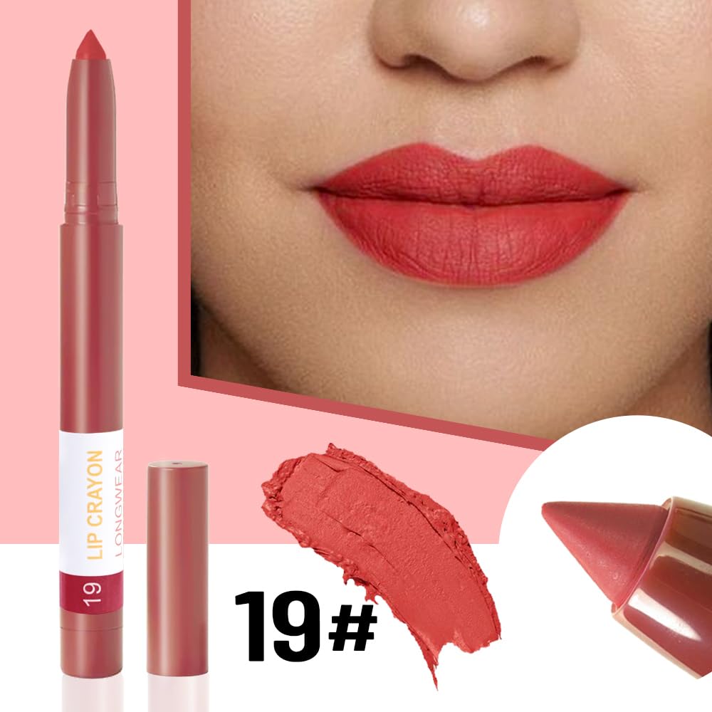 BINGBRUSH Lip Crayons Matte Longwear Lipstick Pack Set,Moisture Smooth Lipliner With Built-in Sharpener Ultimate Super Stay Ink Lip Crayon for Makeup-Waterproof Velvet Lipgloss Lip Stain(19Fire Brick)-Velvo Beauty