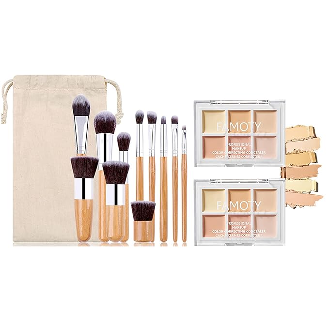 6 Colors Face Contouring Palette, with 11 Pcs Makeup Brush Kits, Light Color Combination Cosmetics Cream Contour and Highlighting Palette, Cover Dark Circles, Bruises, Age Spots, Blemish-Velvo Beauty