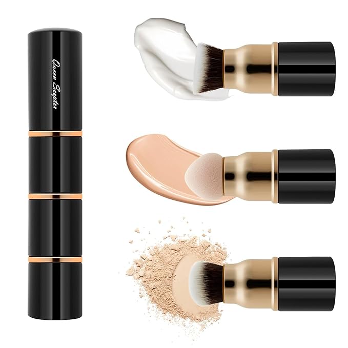 3 in 1 Professional Liquid foundation Makeup Brush Set Kabuki Face Blush Foudation Brush Powder Sponge for Powder/Liquid/Cream Travel Cosmetics Makeup Brushes with Cap-Velvo Beauty