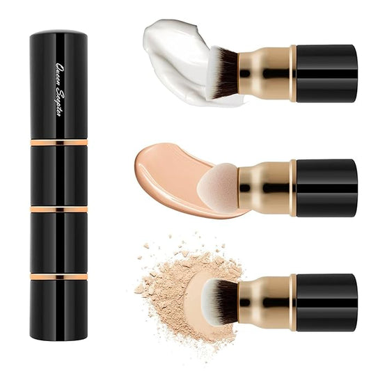 3 in 1 Professional Liquid foundation Makeup Brush Set Kabuki Face Blush Foudation Brush Powder Sponge for Powder/Liquid/Cream Travel Cosmetics Makeup Brushes with Cap-Velvo Beauty
