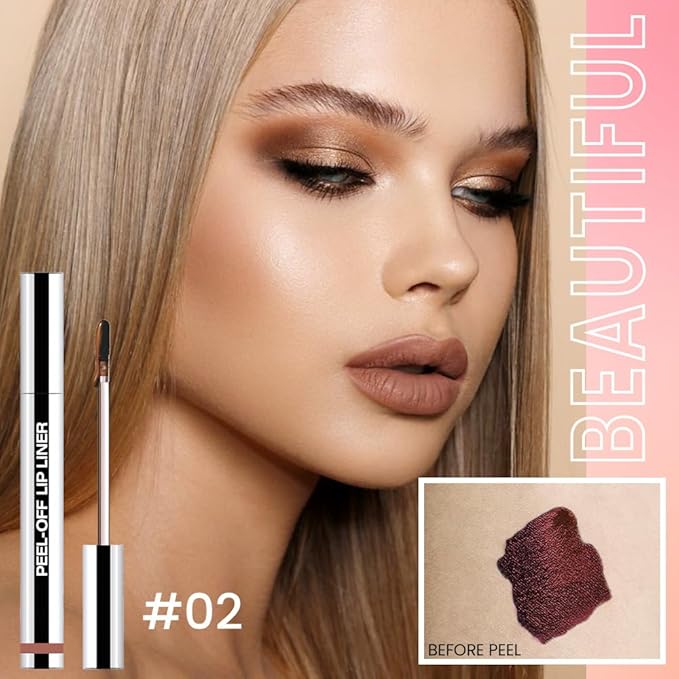 2 Pcs Matte Liquid Lip Stain Peel Off Lip Liner, Long Lasting Lip Tattoo, Waterproof & Transfer-Proof Lip Liner Peel Off Lip Gloss for All Skin Types. 0.12 fl oz #02+#03-Velvo Beauty