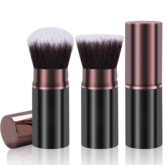 Makeup Brushes, Retractable 2 Pack Travel Kabuki Blush Makeup Brush Face Powder Foundation Brushes for Blending Liquid, Blush, Bronzer, Buffing, Sunscreen,Flawless Cosmetics-Velvo Beauty