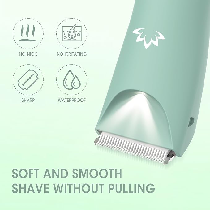 Lanumi Bikini Trimmer Women Rechargeable Body Hair Trimmer Electric Shaver Pubic Hair Grooming Kit with Charging Dock IPX7 Waterproof Wet/Dry Use (Green)-Velvo Beauty