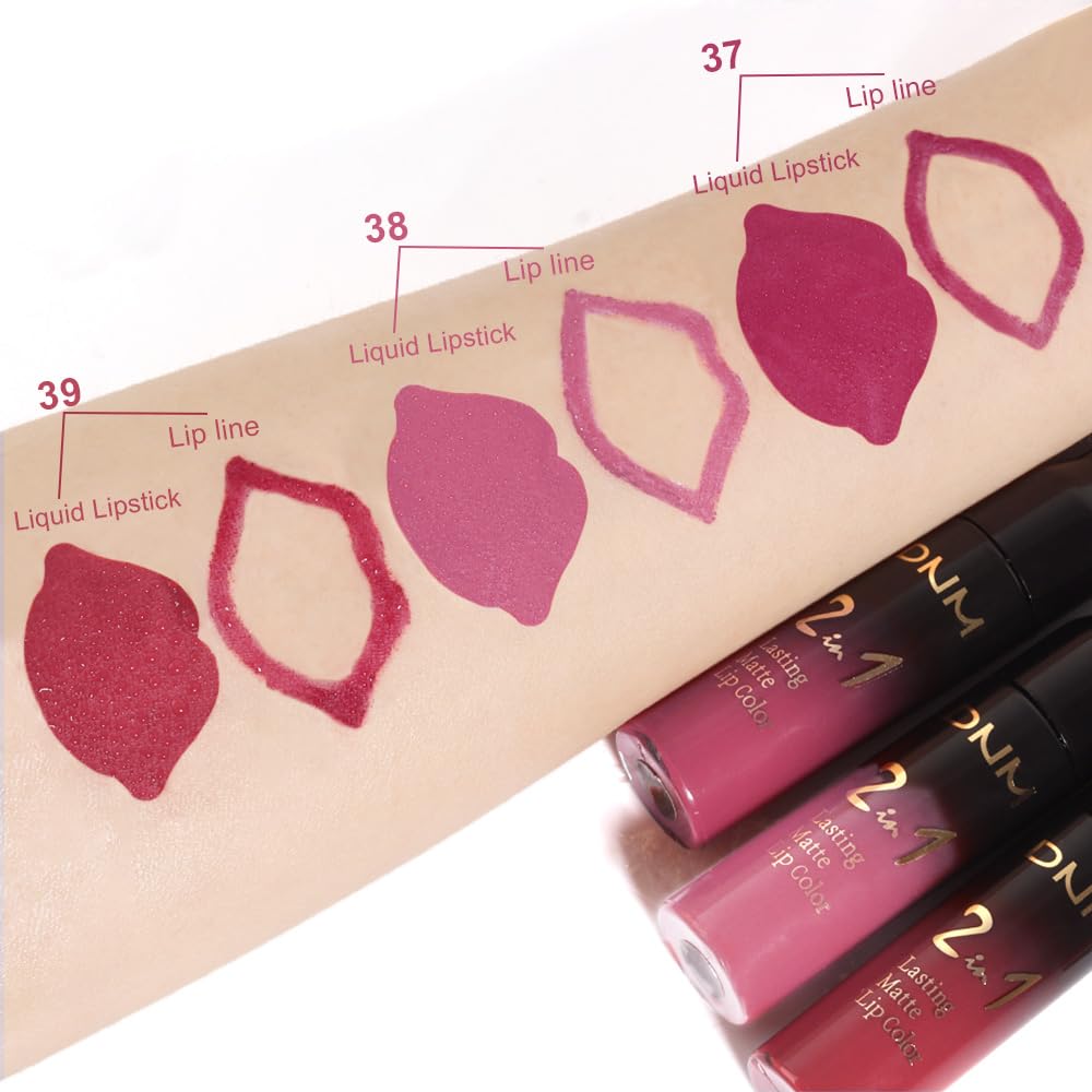 evpct 3Pcs Rose red plum Warm pink Deep cranberry Lip Stain Matte Lip Liner and Lipstick Set Long Lasting labiales matte mate larga duracion listip 24 hour a prueba de agua mate 24 horas originales-Velvo Beauty