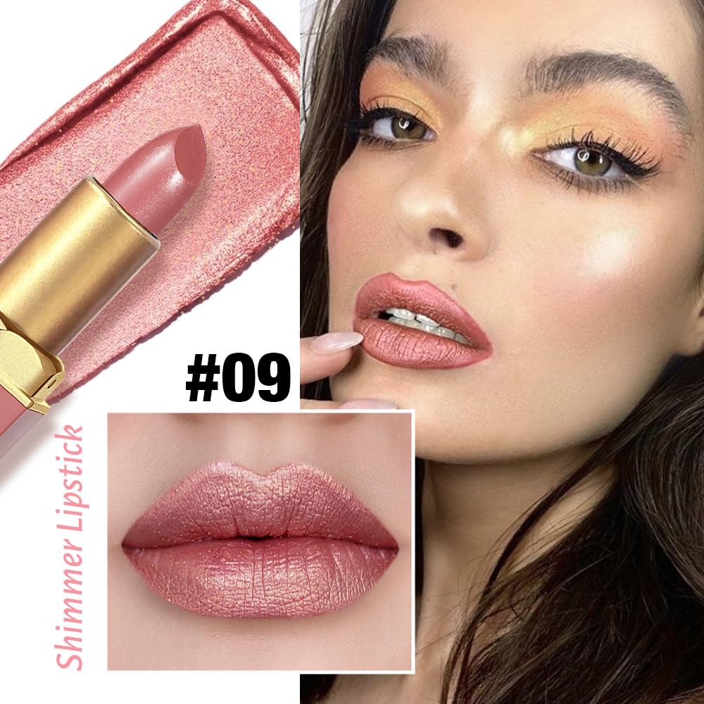 Nude Metallic Lipstick Lip Gloss for Women,Lightweight Shimmer Frosted Long Lasting Lipstick,Glitter Lip Stain Waterproof Smudge Proof 24 Hour Full Coverage Lip Makeup,Vegan-Velvo Beauty