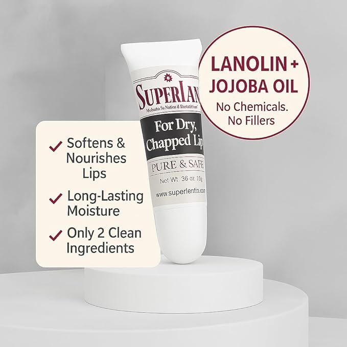 Organic Lanolin Lip Balm For Dry, Cracked, Chapped Lips By Superlan - Natural Lip Moisturizer With Ultra-Pure Medical Grade Lanolin & Jojoba Oil- Kosher Chapstick for Men Women & Children, (3 Pack)-Velvo Beauty