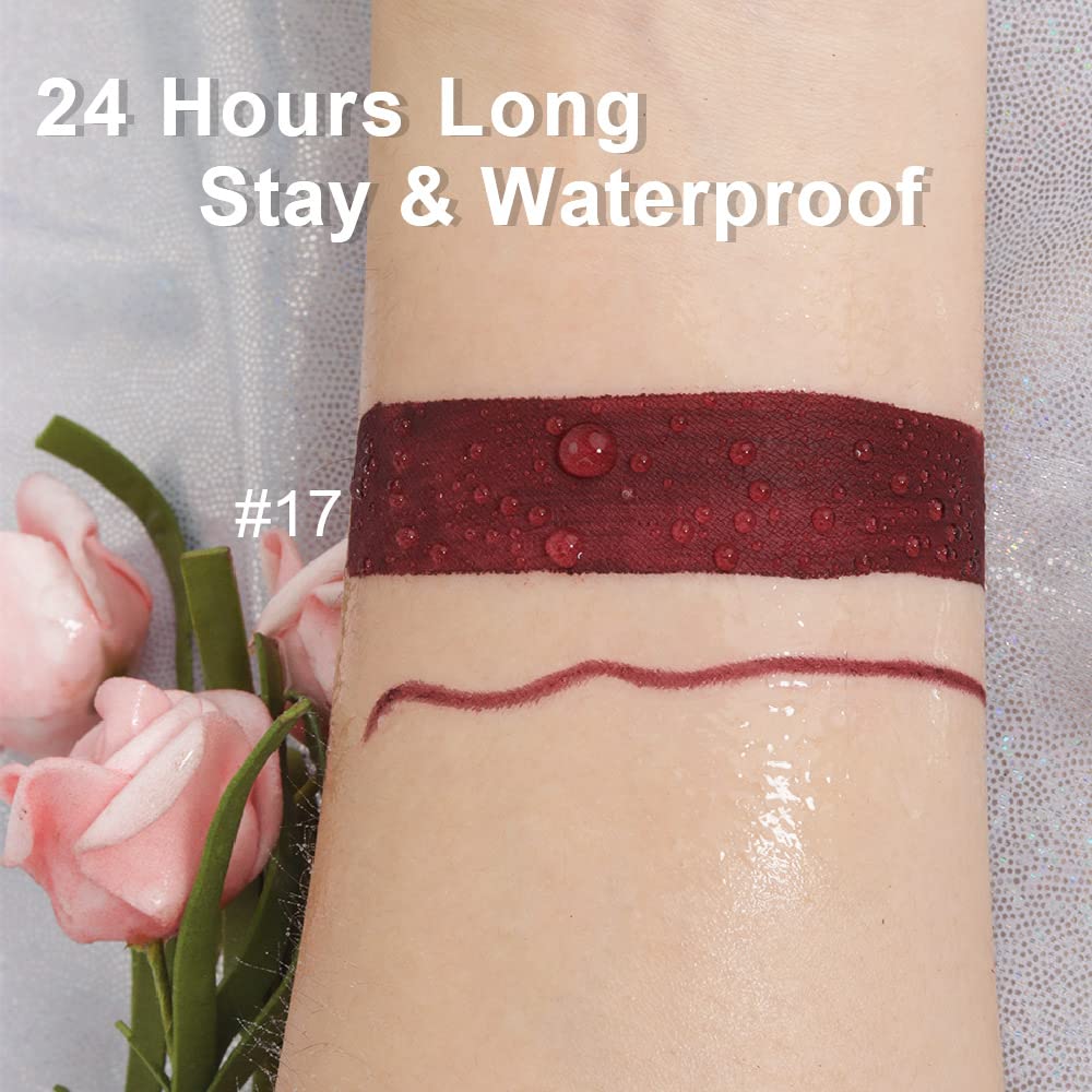 evpct 2Pcs Dark Deep Burgundy Red Matte Lipstick and Lip Liner Makeup Set for Women Dark Blood Red Liquid Matte Brown Lipstick Lip Liner Stain long lasting waterproof Permanent Lipsticks 24 hours 17#-Velvo Beauty