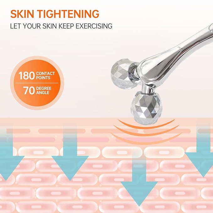 Metal Facial Roller Massager, 3D Cooling Face Massage Tool for Reduce Puffiness, Remove Eye Wrinkles, Face Lifting, Increase Firmness, Anti-Aging, Skin Tightening-Velvo Beauty