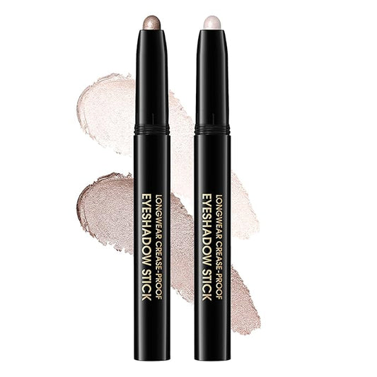 Eyeshadow Stick, Shimmer and Matte Cream Eye Shadow Brightener Sticks Eyeliner Pencil Crayon, Waterproof Long Lasting Eye Highlighter Stick Makeup,0.056 Oz(2PCS #6-Oyster+#9-Champagne)-Velvo Beauty