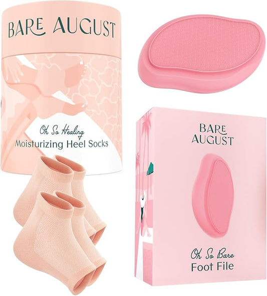 Bare August Glass Foot File & Overnight Heel Socks Bundle-Velvo Beauty
