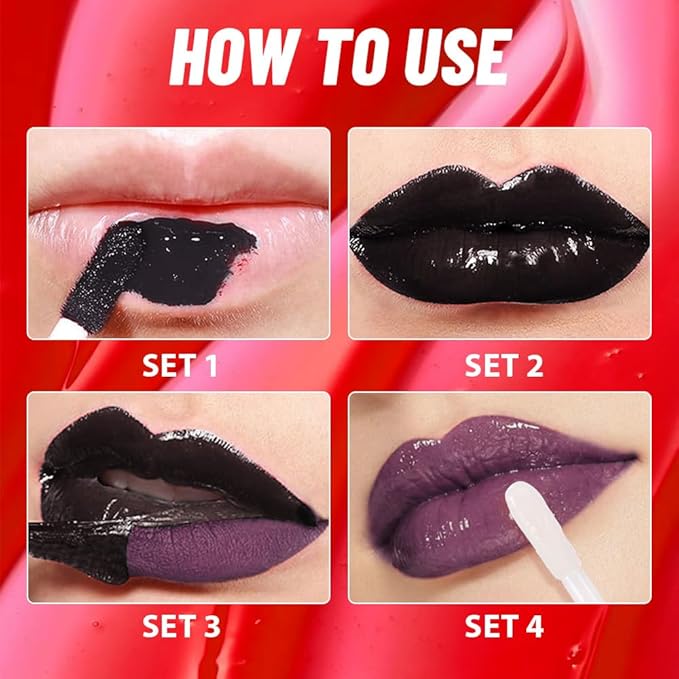 Lip Stain Peel Off Lip Gloss oil Dual-Ended Combo, Deep Berry Lips Liner Stain Peel Off Tattoo, Long Lasting & Waterproof, Transfer-Proof Lip Tint Stain with Lip oil for All Skin Type 08#-Velvo Beauty