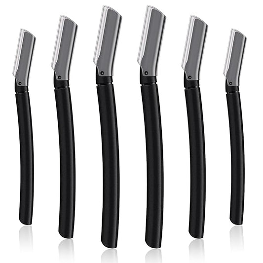 Lasnten 6Pcs Dermaplane Razor Eyebrow Facial Razor for Women Men Single Blade Multipurpose Eyebrow Trimmer Skin Hair Removal Shaver Face Razor Dermaplaning Exfoliating Tool Include Blade Cover(Black)-Velvo Beauty