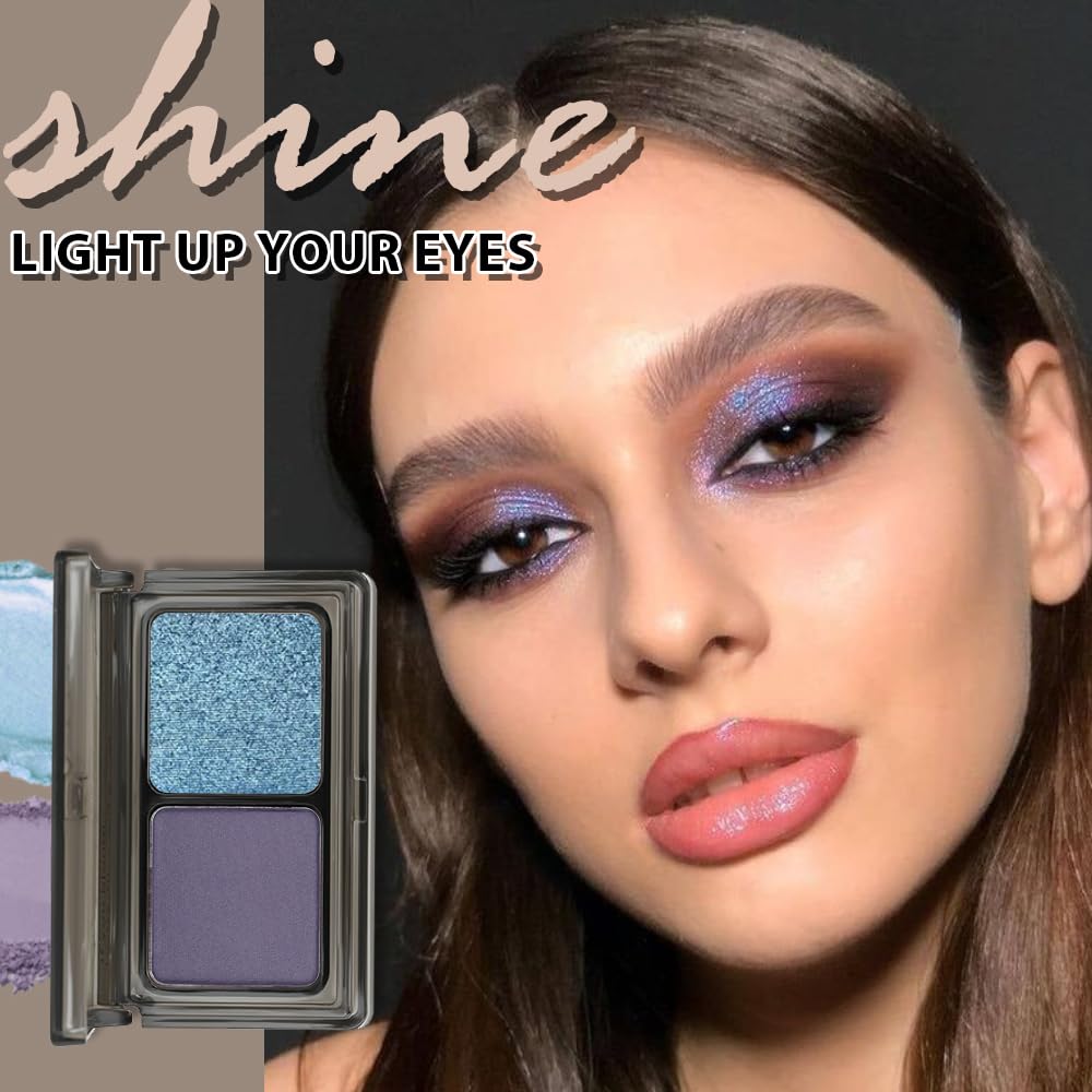 Dark Purple Blue Two Color Matte Shimmer Glitter Eyeshadow Palette,Eye Shadow Powder Professional Long-Lasting Waterproof Makeup Palette,Easy-To-Apply and Compact for Travel,Vegan & Cruelty-Free-Velvo Beauty