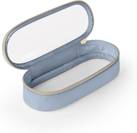 Clear Travel Makeup Brush Holder, Leather Makeup Brush Toiletry Bag, Portable Cosmetic Brush Case, Transparent Waterproof Makeup Brush Storage Bag, Blue-Velvo Beauty