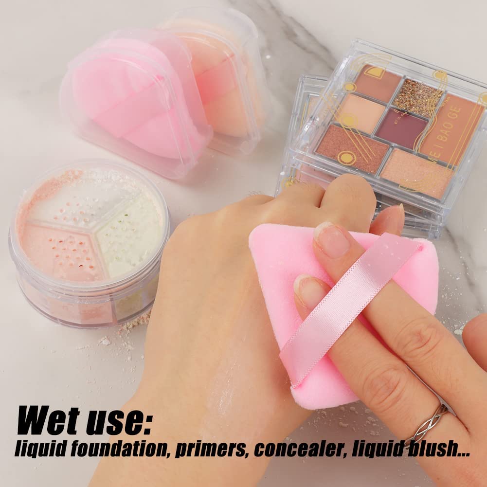 Ocim 10Pcs Triangle Powder Puffs for Face Powder,Soft Velour Triangular Beauty Puff,Makeup Pressed,Baking & Setting Powder Sponge Applicator Pads with Case,Black-Velvo Beauty