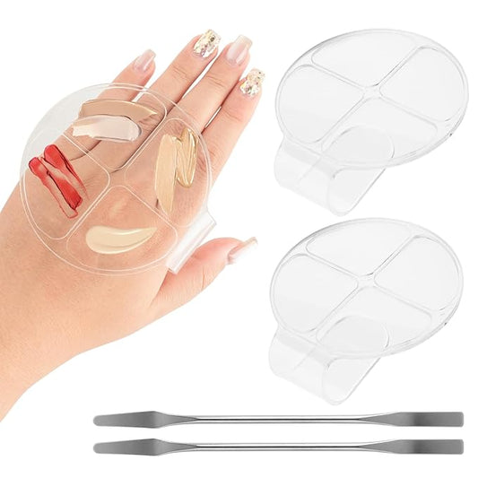 AUEAR, 2 Pack Hand Makeup Mixing Palette Handheld Palette Clear Makeup Cosmetic Palette Nail Art Manicure Palette with 2 Pieces Spatula for Mixing Foundation-Velvo Beauty