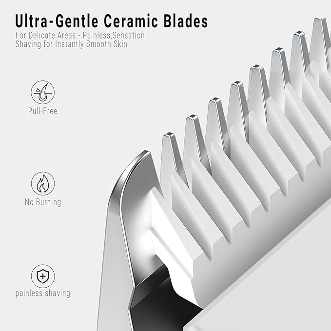 2-in-1 Bikini Trimmer for Women, Bikini Shaver with Dual Heads, Painless Body and Facial Hair Removal, Rechargeable Cordless Electric Razors for Face Chin Pubic Underarm Legs, IPX7 Waterproof, White-Velvo Beauty