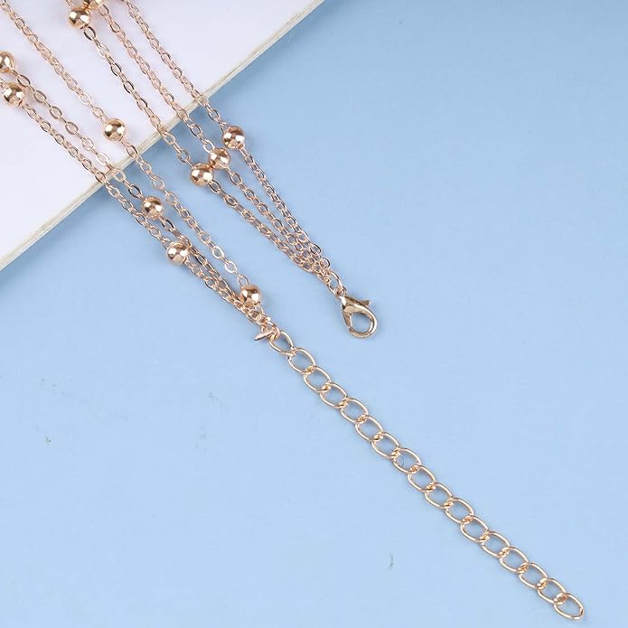 Vintage Layered Star Dangle Necklace Star Pendant Necklace Tiny Star Necklace Gold Bead Chain Necklace Jewelry for Women-Velvo Beauty