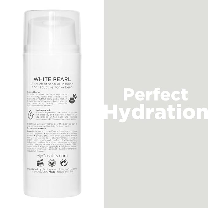 White Pearl Moisturizing Body Lotion with Coconut Butter and Hyaluronic Acid, 3.4 fl. oz.-Velvo Beauty