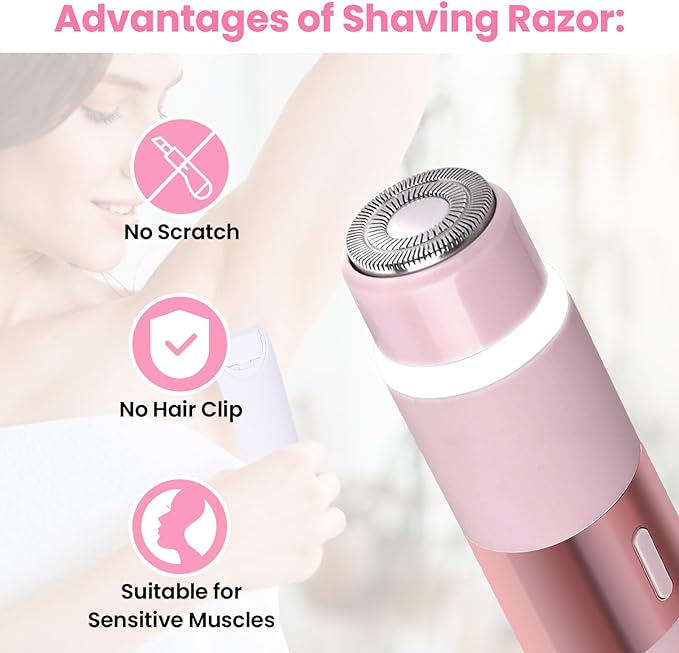 Bikini Trimmer for Women, Glow Aura Womens Shaver, Quiet Dual Head Waterproof Cordless Rechargeable Painless Trimmer for Underarms, Legs, Body (Pink)-Velvo Beauty