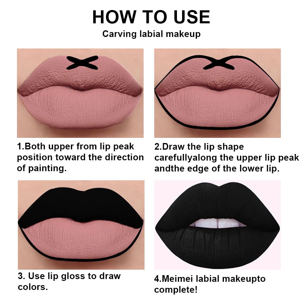 evpct 2Pcs Black Matte Liquid Lipstick and Lip Liner Gloss Stain Pencil Makeup Set Long Lasting Dark Matte Lipstick 24H and with Lip Liner Set for Black women labiales mate 24 horas originales 19#-Velvo Beauty