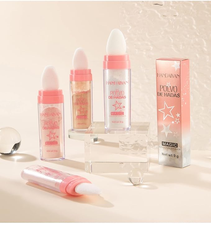 AKARY Body Glitter, Fairy Polvo De Hadas Shimmer Face Highlighter Powder & Blush Stick, Instant Glow Luminizer Duo, Glitter Face Hair High Gloss, Sparkle Smudge-Proof Highlighter Stick Party Makeup (#01 White Moonbeam)-Velvo Beauty