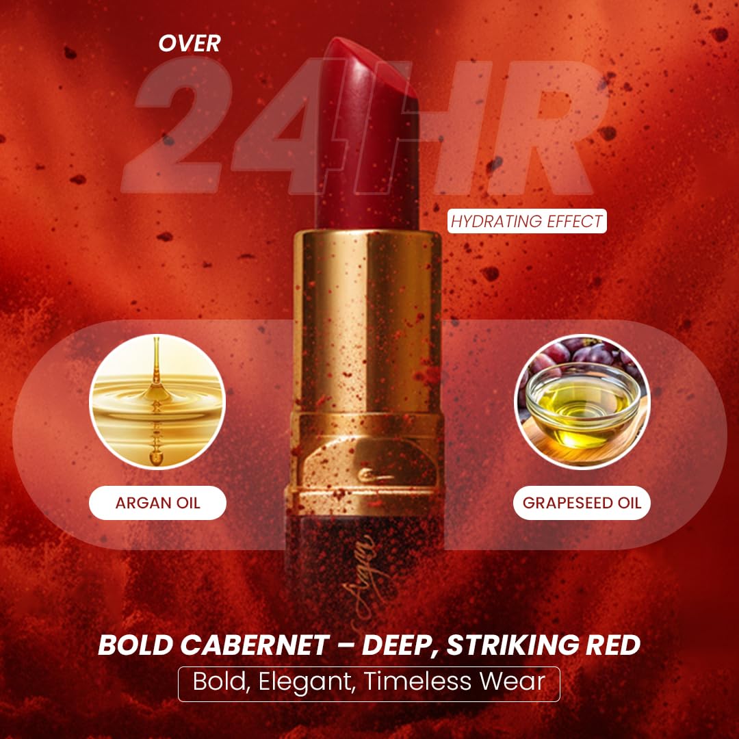 ๐๐๐๐ฒ๐ป๐ฐ๐ฒ ๐ผ๐ณ ๐๐ฟ๐ด๐ฎ๐ป Moisturizing Deep Red Lipstick, Tinted Lip Balm with Pure Organic Argan Oil, Shea Butter Lip care, Lip Moisturizer, Long Lasting Lipstick Cabernet-Velvo Beauty