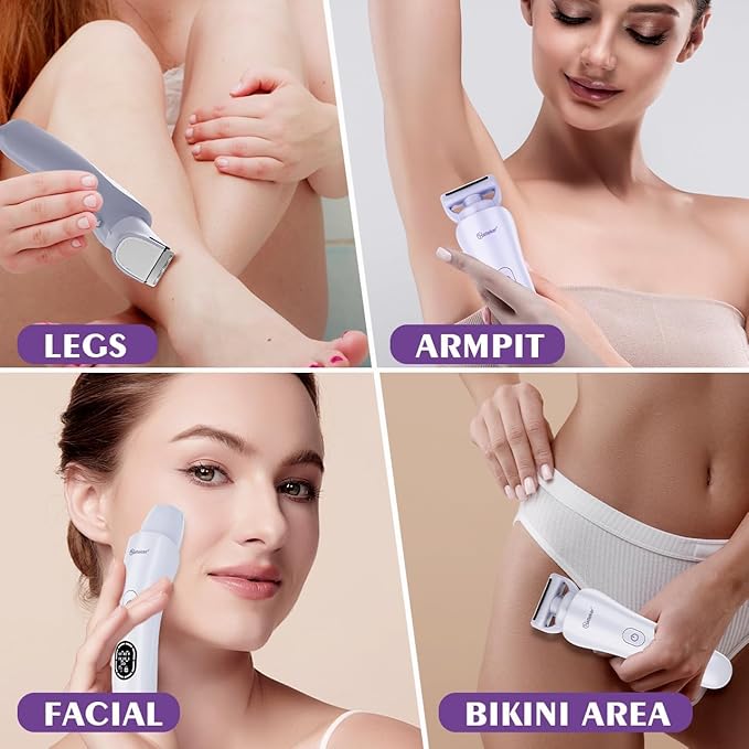 Hatteker Women's Electric Shaver Bikini Trimmer Hair Trimmer for Women LED Display Electric Razor for Legs Bikini Underarm Public Hairs Led Display IPX7 Waterproof Gift for Women (Purple)-Velvo Beauty
