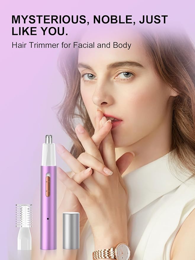 Nose Hair Trimmer for Women Men,2025 Rechargeable 2 in 1 Eyebrow & Facial Trimmer, Professional Painless Ear Hair Trimmer with Powerful Motor and Dual-Edge Blades Easy Cleansing (Purple)-Velvo Beauty
