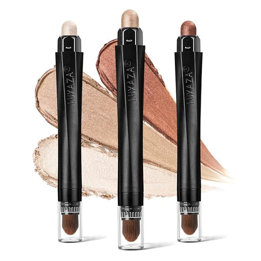 3PCS Eyeshadow Stick,Champagne Metallic And Shimmer Eye shadow Pencil Crayon Brightener Makeup with Crease-proof Formula,Waterproof & Long Lasting Eye Shadow And Eyeliner Pen Set-Velvo Beauty