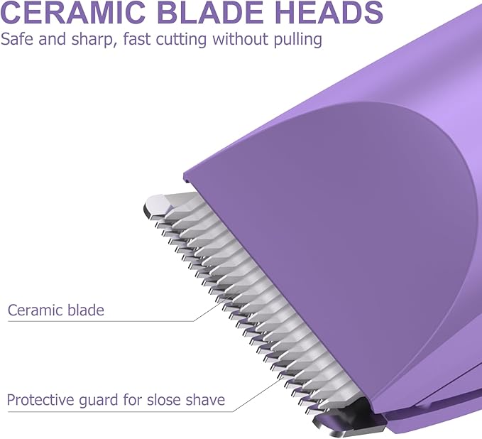 OLOV Electric Body Hair Trimmer - Groin Trimmer for Men - Bikini Trimmer Women - Wet/Dry Shaver Groomer, Replaceable Ceramic Blade Heads, USB Recharge Dock, Waterproof Hygiene Razor, Bright Purple-Velvo Beauty