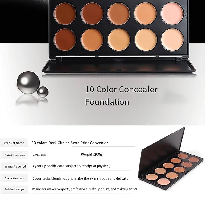 10 Shade Creamy Concealer Kit with Makeup Brush Set, 3 In 1 Professional Cream Concealer, Contour, Foundation, Color Corrector for Diminishes Appearance Dark Circles & Softens Fine Lines-Velvo Beauty
