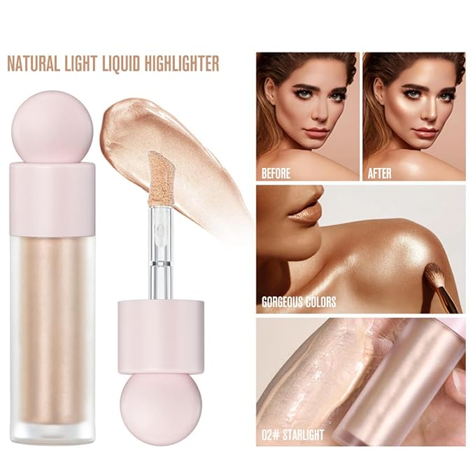 Liquid Highlighter Natural Glow For Face & Body, Waterproof Moisturizing Light Liquid Luminizer For Long Lasting Shimmer, Contour Highlighter Stick Easy to Apply with Cushion Applicator-Velvo Beauty