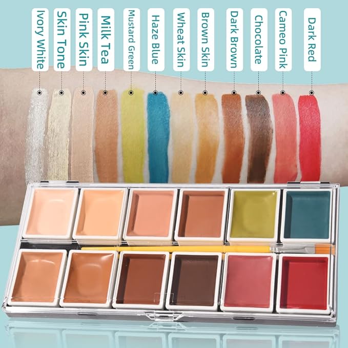 Alcohol Activated Makeup Palette for FX Makeup with Makeup Egg Mimic Wound Sponge Cleaning accessories 12 Colors-Velvo Beauty