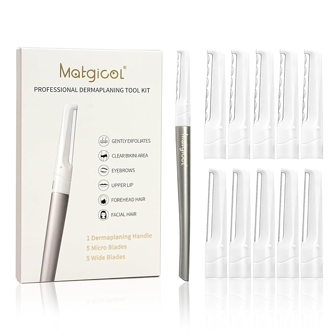 Dermaplaning Razor for Face - 10 Blade Refills, Dermaplaning Tool for Face Help Exfoliate and Smooth Skin, Easy-to-Use Facial Razors, Eyebrow Razor & Peach Fuzz Removal for Beauty-Velvo Beauty