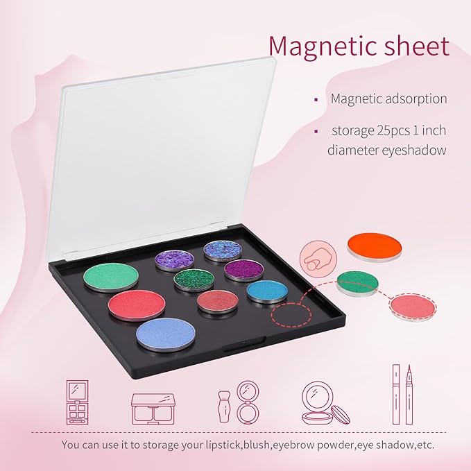 AJLTPA Magnetic Makeup Palette with Frosted Clear Top, 3Pack Empty Eyeshadow Dispensing Storage Box with 60Pcs Adhesive Metal Stickers for DIY Cosmetics Powder-5.72”X5.98”Palette-Velvo Beauty