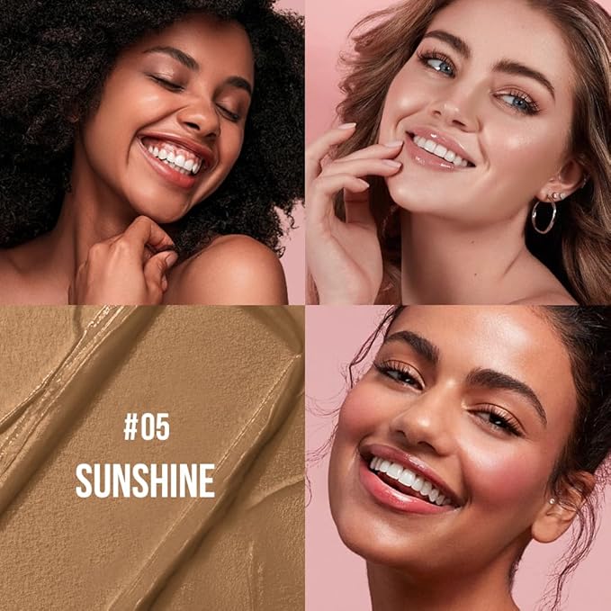 Multi-Use Makeup Cream Blush Stick, Unidollss 3-in-1 Buildable Contour Bronzer Blush Stick, Hydrating formula, All day wear, Easy Application with Thumb Puff Included (05 SUNSHINE)-Velvo Beauty