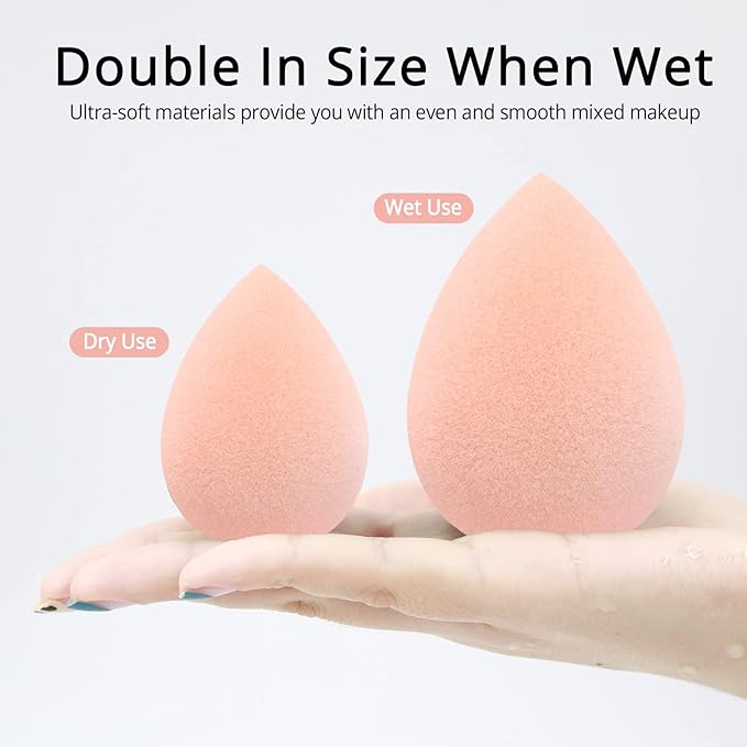 BEAKEY Makeup Sponge Set, Foundation Blending Sponge, Beauty Sponges Flawless for Liquid, Cream, and Powder, Microfiber Latex-Free and Vegan Boun Boun Sponges, 5 Pcs Pink Makeup Sponges-Velvo Beauty